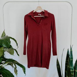 ASOS Red Collared Long Sleeve Cotton Dress